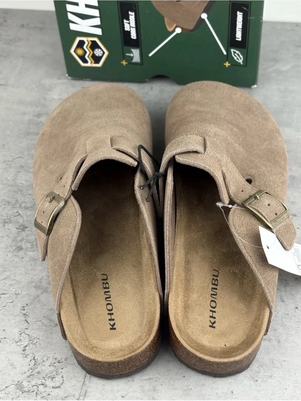 Khombu Damian Mules Men’s‎ Tan Suede Slip-On Round Toe Adjustable Buckle Sz 8
